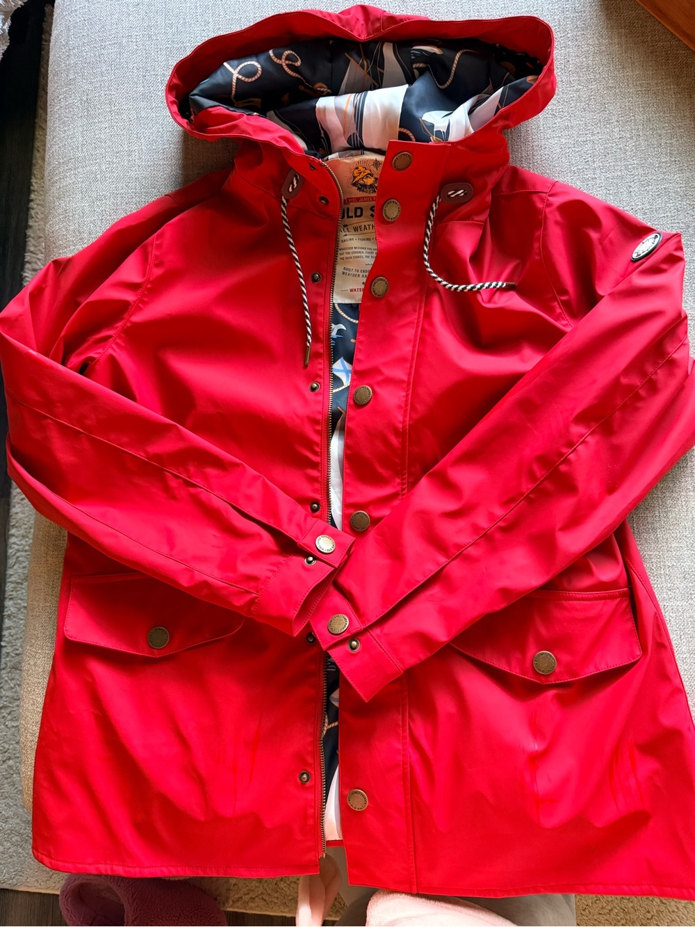 Kiel James Patrick Red Hooded Trench Coat